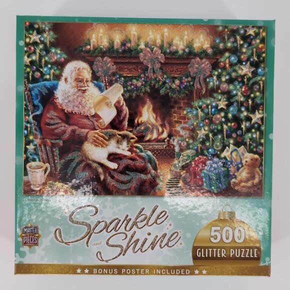 Master Pieces 500 Piece "Christmas Dreams" Glitter Jigsaw Puzzle & Poster - GUC - Picture 1 of 12